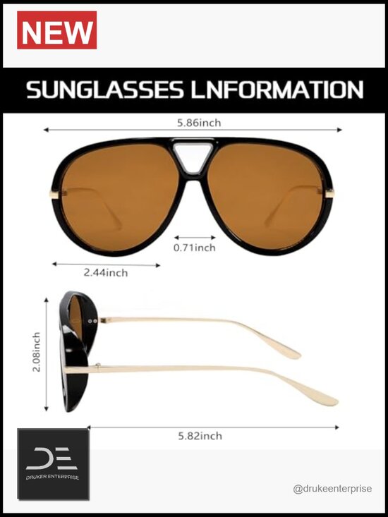 Retro Gold Oversized Aviator Sunglasses Metal Frame UV Protection